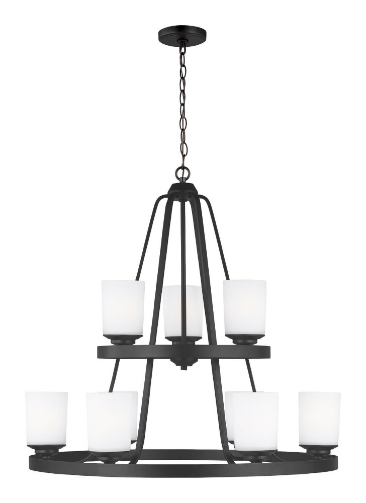 Sea Gull Lighting-3130709-112-Kemal - 9 Light Chandelier Midnight Black Incandescent Midnight Black Finish with Etched/White Glass