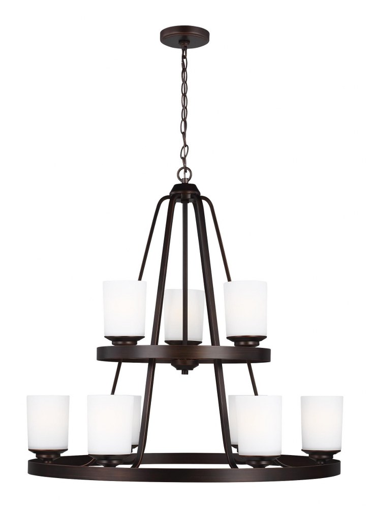 Sea Gull Lighting-3130709-710-Kemal - 9 Light Chandelier Bronze Incandescent Midnight Black Finish with Etched/White Glass