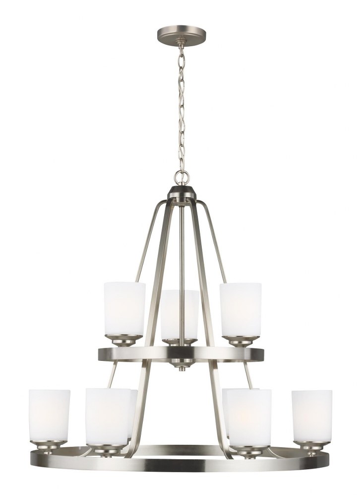 Sea Gull Lighting-3130709-962-Kemal - 9 Light Chandelier Brushed Nickel Incandescent Midnight Black Finish with Etched/White Glass