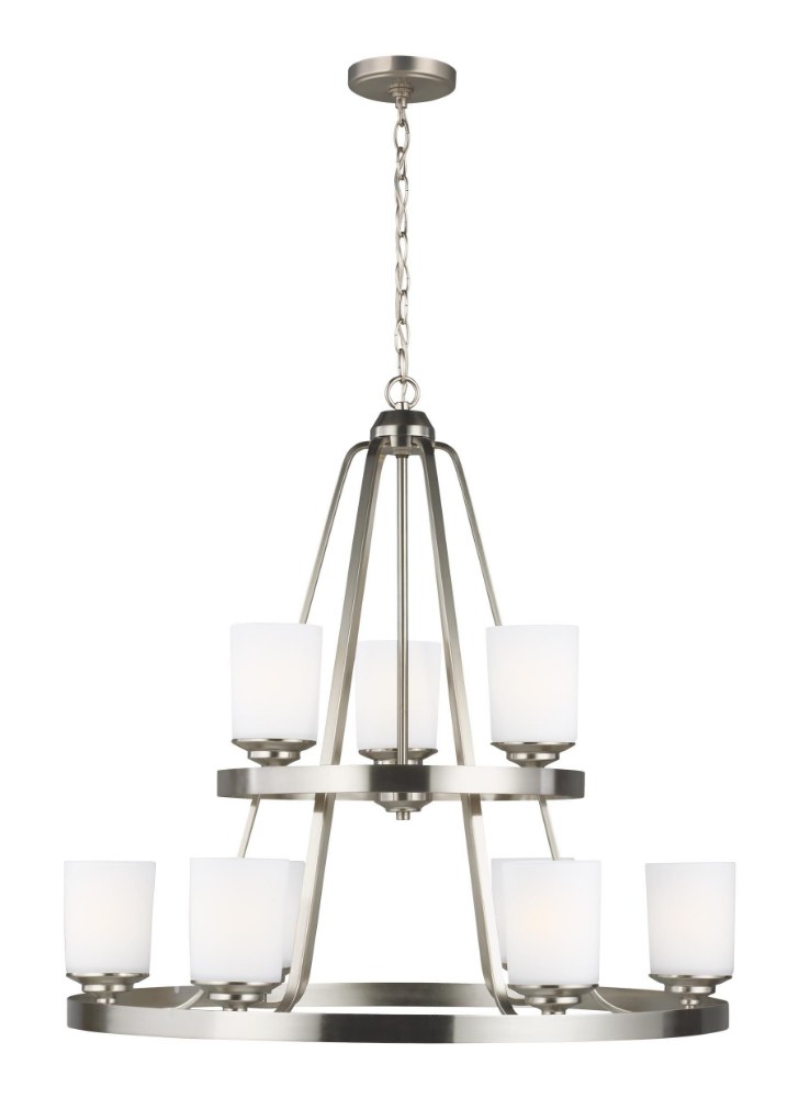 Sea Gull Lighting-3130709EN3-962-Kemal - 9 Light Chandelier Brushed Nickel LED Midnight Black Finish with Etched/White Glass