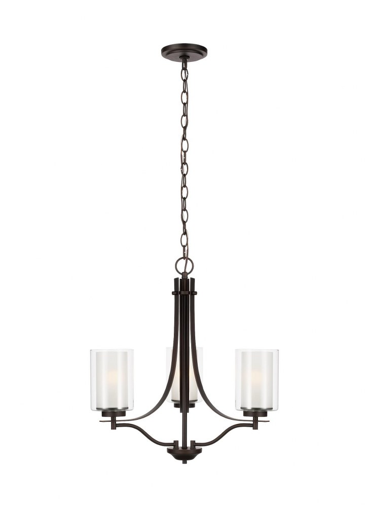 Sea Gull Lighting-3137303-710-Elmwood Park - 20.5 Inch 3 Light Chandelier Incandescent Lamping  Bronze Finish with Satin Etched Glass