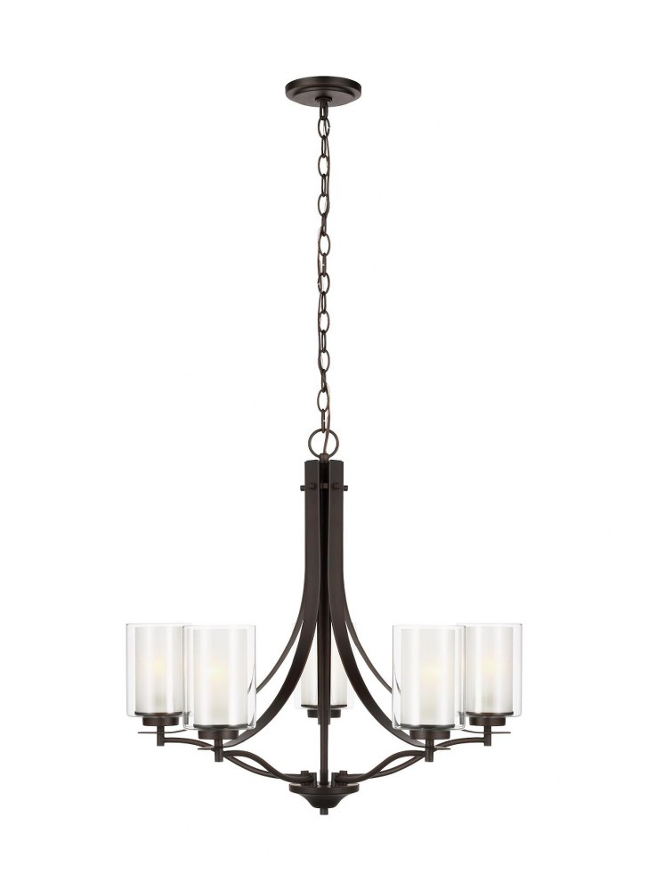 Sea Gull Lighting-3137305-710-Elmwood Park - 26 Inch 5 Light Chandelier Incandescent Lamping  Bronze Finish with Satin Etched Glass