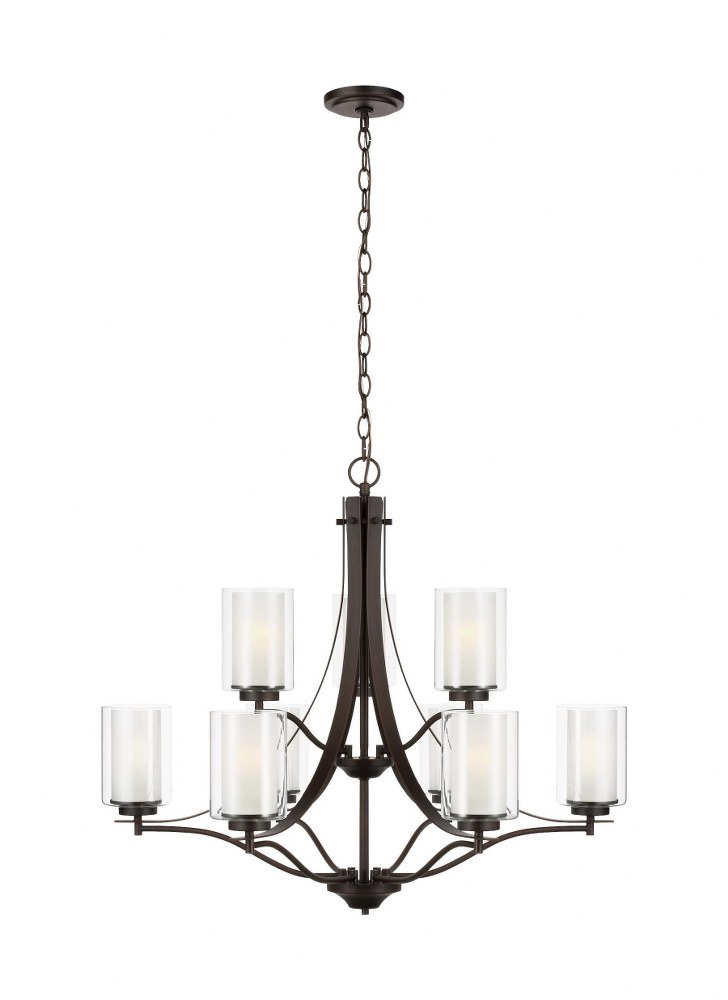 Sea Gull Lighting-3137309-710-Elmwood Park - 32 Inch 9 Light Chandelier Incandescent Lamping  Bronze Finish with Satin Etched Glass