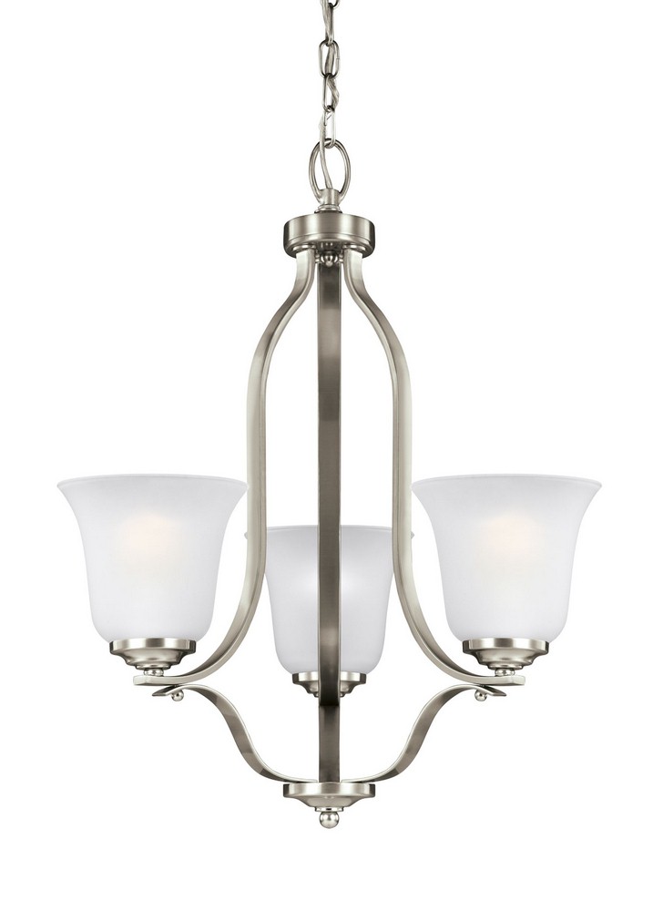 Sea Gull Lighting-3139003-962-Emmons - 100W Three Light Chandelier Brushed Nickel Incandescent Brushed Nickel Finish with Satin Etched Glass