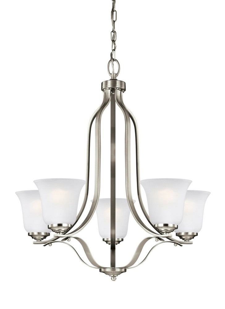 Sea Gull Lighting-3139005-962-Emmons - 100W Five Light Chandelier Brushed Nickel Incandescent Brushed Nickel Finish with Satin Etched Glass