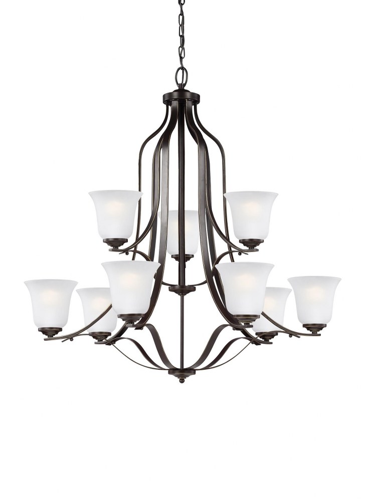 Sea Gull Lighting-3139009-782-Emmons - 75W Nine Light 2-Tier Chandelier Heirloom Bronze Incandescent Brushed Nickel Finish with Satin Etched Glass