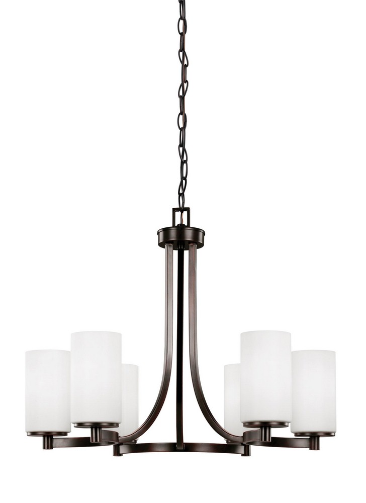 Sea Gull Lighting-3139106-710-Hettinger - 100W Six Light Chandelier Bronze Incandescent Brushed Nickel Finish with Etched/White Glass