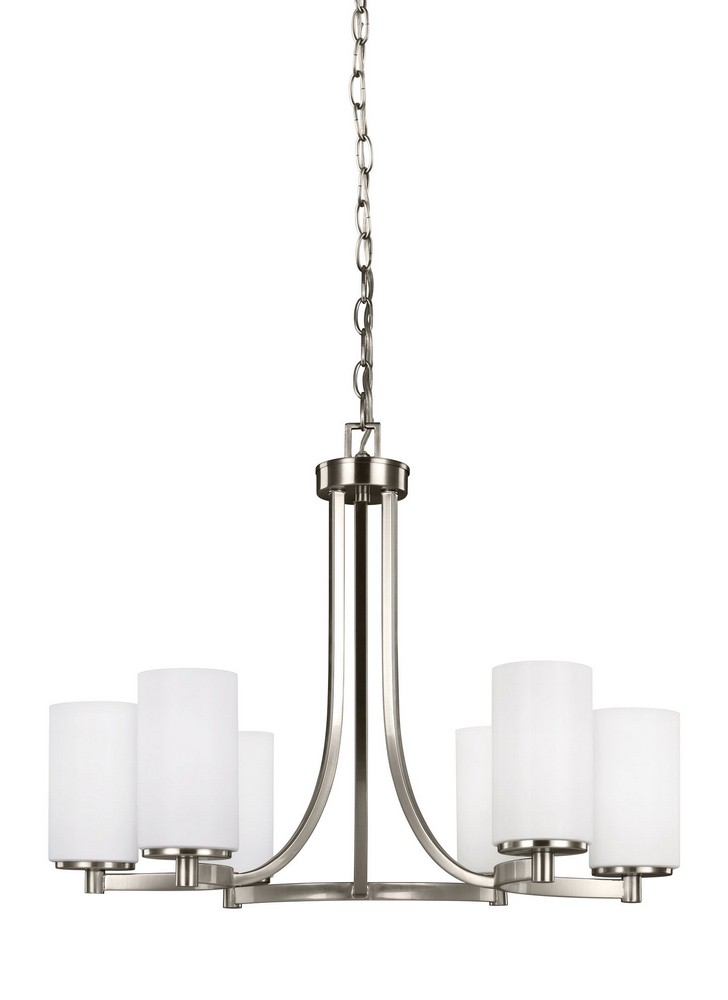 Sea Gull Lighting-3139106-962-Hettinger - 100W Six Light Chandelier Brushed Nickel Incandescent Brushed Nickel Finish with Etched/White Glass