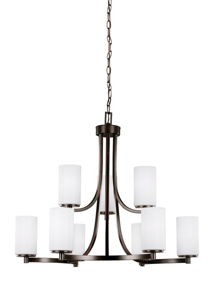 Sea Gull Lighting-3139109-710-Hettinger - 60W Nine Light 2-Tier Chandelier Bronze Incandescent Brushed Nickel Finish with Etched/White Glass