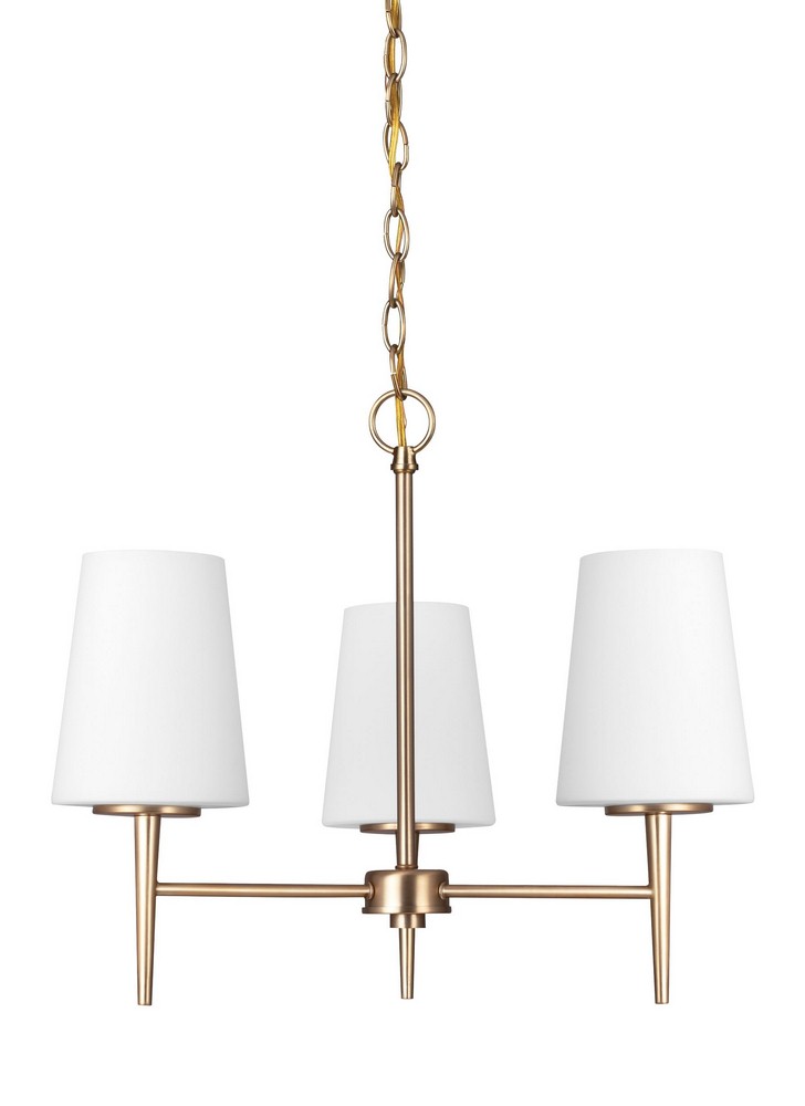 Sea Gull Lighting-3140403-848-Driscoll - Three Light Chandelier   Satin Brass Finish with Etched/White Glass