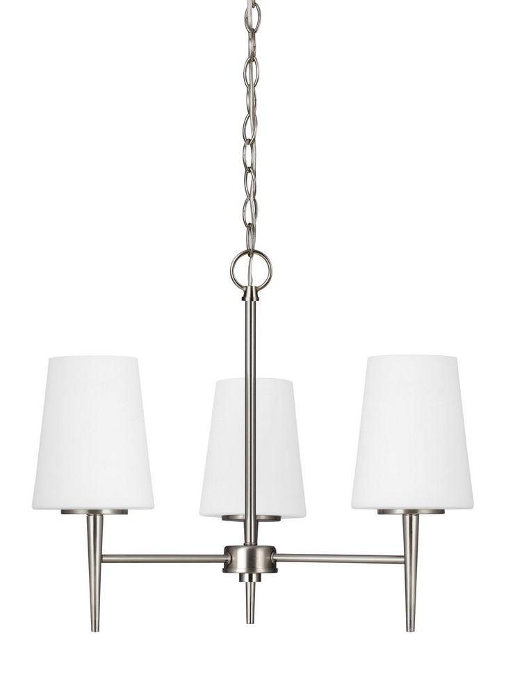 Sea Gull Lighting-3140403-962-Driscoll - Three Light Chandelier Brushed Nickel Incandescent Brushed Nickel Finish with Etched/White Glass