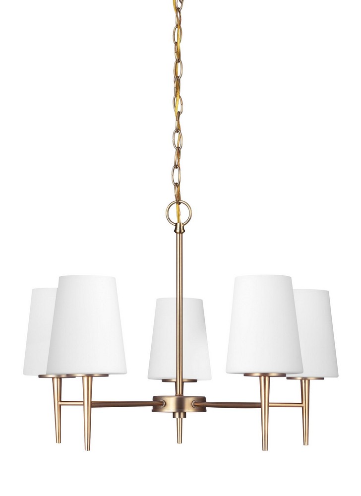Sea Gull Lighting-3140405-848-Driscoll - Five Light Chandelier   Satin Brass Finish with Etched/White Glass