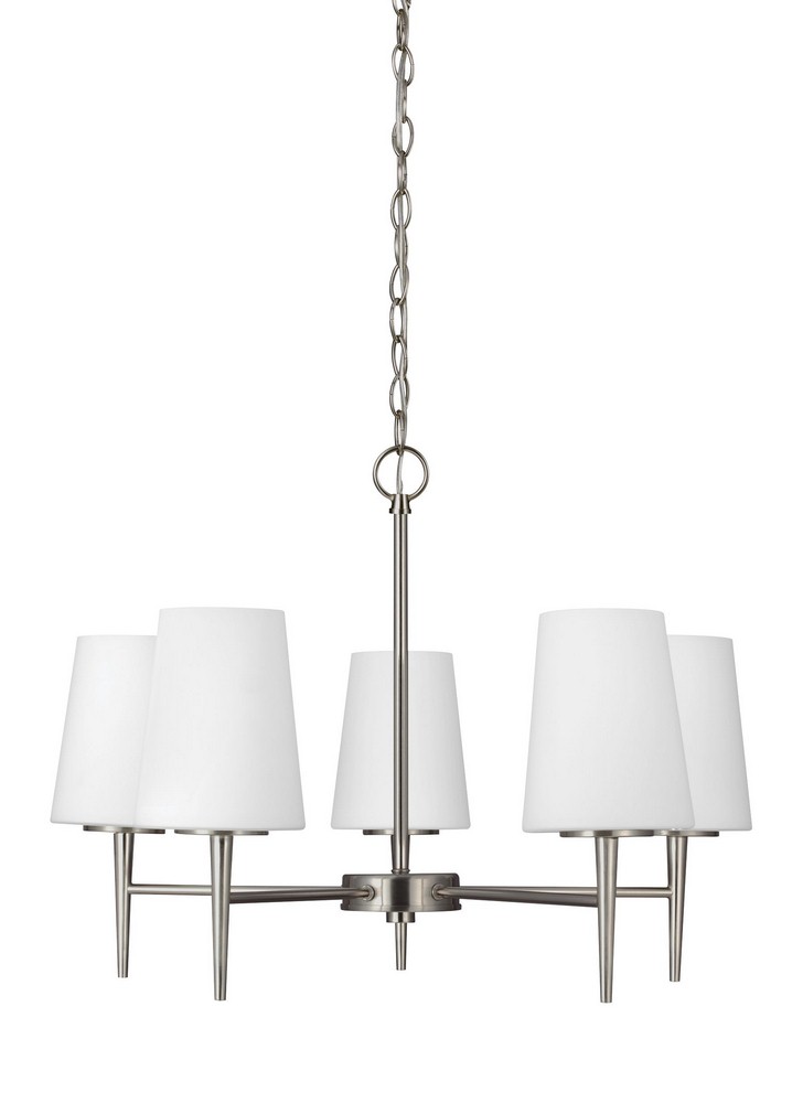 Sea Gull Lighting-3140405-962-Driscoll - Five Light Chandelier   Brushed Nickel Finish with Etched/White Glass