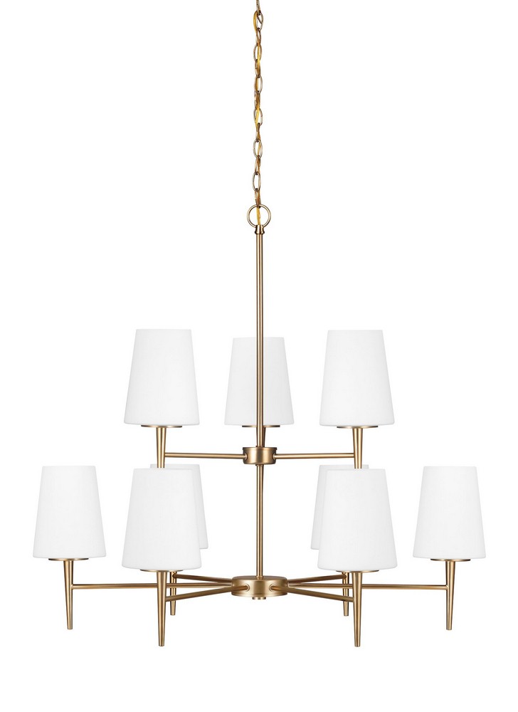 Sea Gull Lighting-3140409-848-Driscoll - Nine Light Chandelier   Satin Brass Finish with Cased Opal Etched Glass
