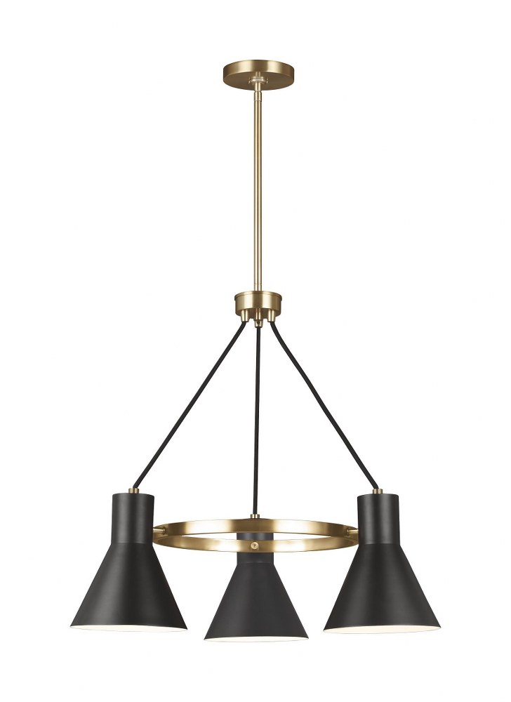 Sea Gull Lighting-3141303-848-Towner - 60W Three Light Chandelier Satin Brass Incandescent Brushed Nickel Finish with Black Shade