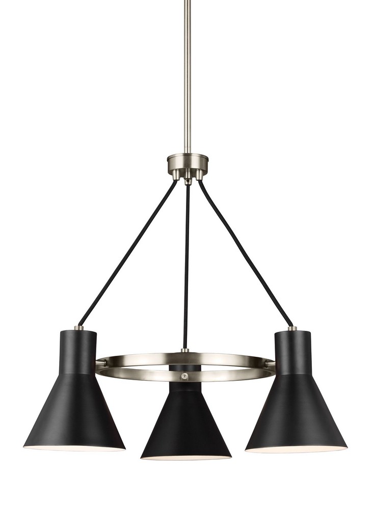 Sea Gull Lighting-3141303-962-Towner - 60W Three Light Chandelier Brushed Nickel Incandescent Brushed Nickel Finish with Black Shade