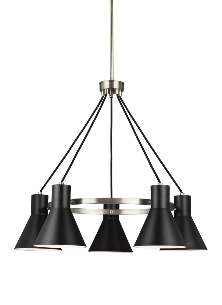 Sea Gull Lighting-3141305-962-Towner - 60W Five Light Chandelier Brushed Nickel Incandescent Brushed Nickel Finish with Black Shade