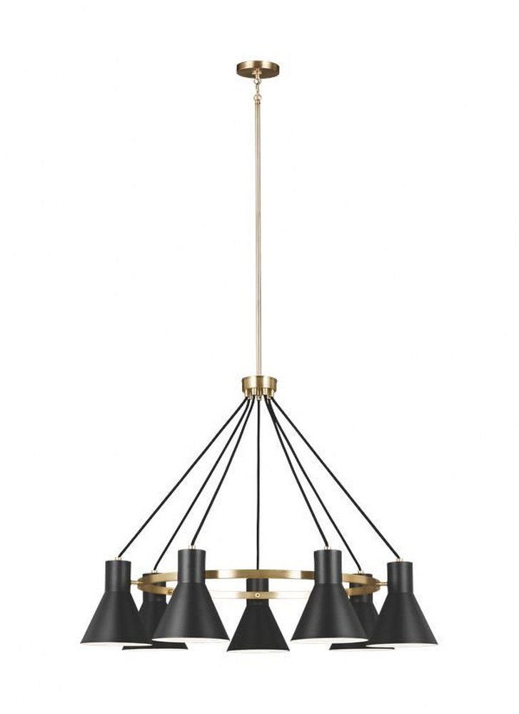 Sea Gull Lighting-3141307-848-Towner - 60W Seven Light Chandelier Satin Brass Incandescent Brushed Nickel Finish with Black Shade