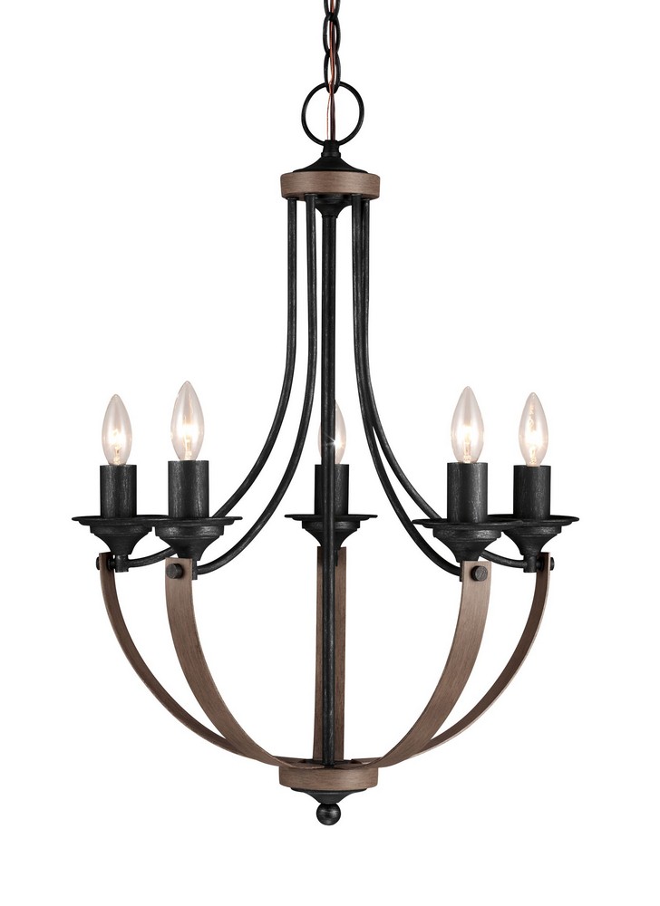 Sea Gull Lighting-3280405-846-Corbeille - Five Light Chandelier   Stardust/Cerused Oak Finish with Creme Parchment Glass