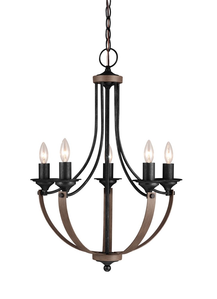 Sea Gull Lighting-3280405EN-846-Corbeille - Five Light Chandelier Stardust LED Stardust/Cerused Oak Finish with Creme Parchment Glass