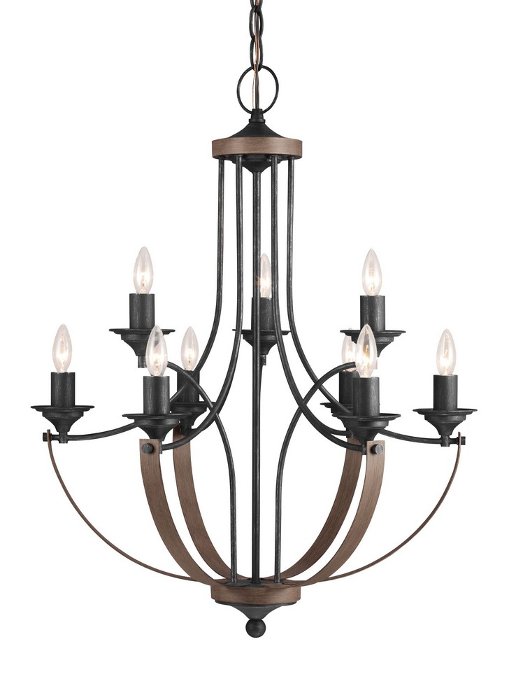 Sea Gull Lighting-3280409-846-Corbeille - Nine Light Chandelier   Stardust/Cerused Oak Finish with Creme Parchment Glass