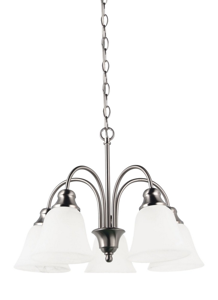 Sea Gull Lighting-35950-962-Windgate - 5 Light Chandelier Brushed Nickel Incandescent Brushed Nickel Finish with Alabaster Glass