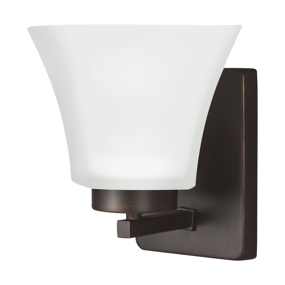 Sea Gull Lighting-4111601-710-Bayfield - One Light Wall/Bath Sconce Incandescent:100 Watt  Bronze Finish with Satin Etched Glass