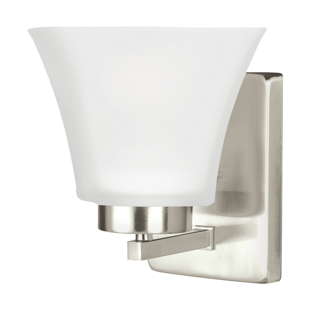 Sea Gull Lighting-4111601-962-Bayfield - One Light Wall/Bath Sconce Incandescent:100 Watt  Brushed Nickel Finish with Satin Etched Glass