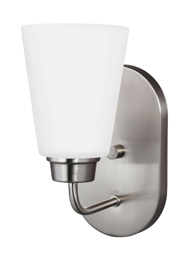 Sea Gull Lighting-4115201-962-Kerrville - 100W One Light Wall Sconce Brushed Nickel Incandescent Brushed Nickel Finish with Satin Etched Glass