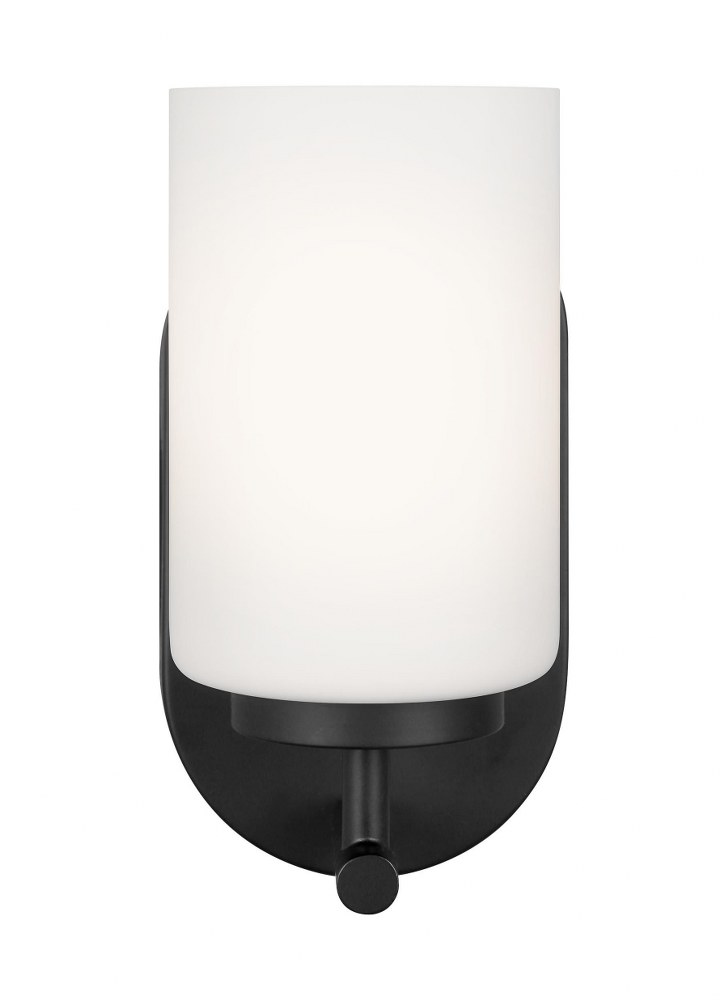 Sea Gull Lighting-41160-112-Oslo - 1 Light Wall Bath Sconce Incandescent Lamping  Midnight Black Finish with Cased Opal Etched Glass
