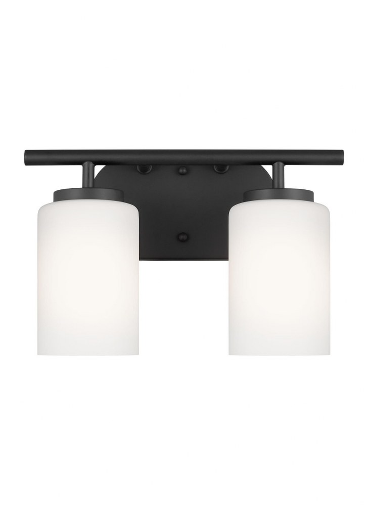 Sea Gull Lighting-41161-112-Oslo - Two Light Wall/Bath Midnight Black Incandescent Blacksmith Finish with Cased Opal Etched Glass