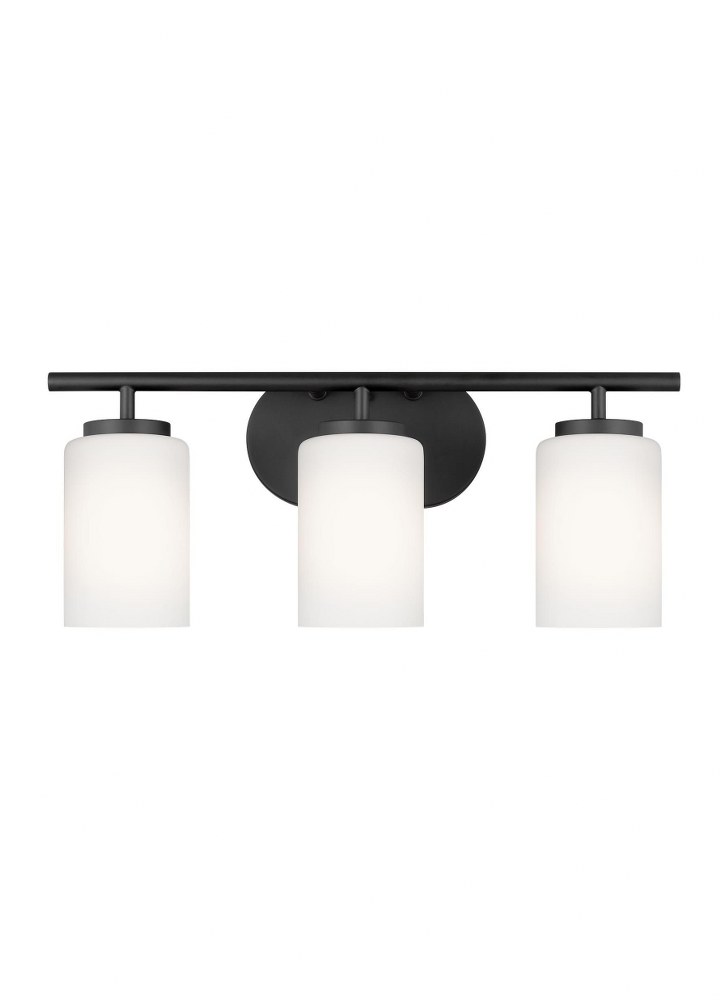 Sea Gull Lighting-41162-112-Oslo - 3 Light Wall Bath Sconce Incandescent Lamping  Midnight Black Finish with Cased Opal Etched Glass
