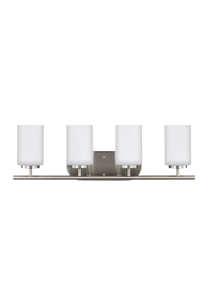 Sea Gull Lighting-41163-962-Oslo - Four Light Wall/Bath Brushed Nickel Incandescent Midnight Black Finish with Cased Opal Etched Glass