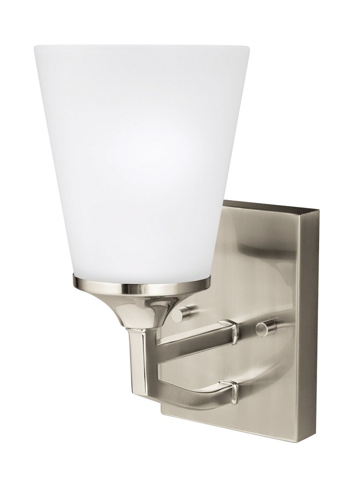 Sea Gull Lighting-4124501-962-Hanford - One Light Wall Sconce Brushed Nickel Incandescent Brushed Nickel Finish with Satin Etched Glass