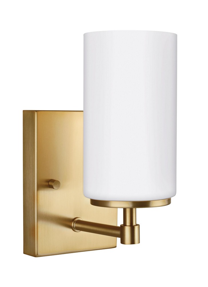 Sea Gull Lighting-4124601-848-Alturas 1-Light Incandescent Wall Sconce in Transitional Style Satin Brass Incandescent Brushed Nickel Finish with Etched/White Glass