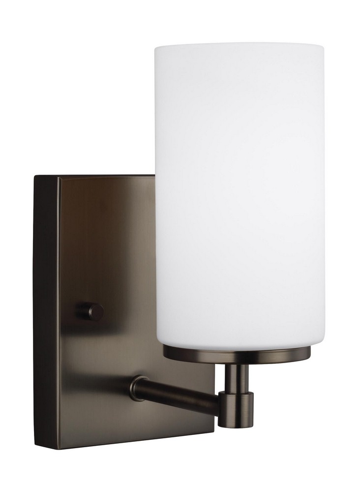 Sea Gull Lighting-4124601EN3-778-Alturas 1-Light Incandescent Wall Sconce in Transitional Style Brushed Oil Rubbed Bronze LED Brushed Nickel Finish with Etched/White Glass