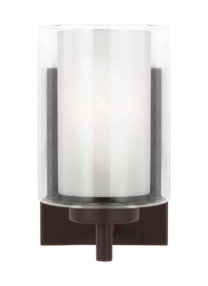 Sea Gull Lighting-4137301-710-Elmwood Park - 1 Light Wall Bath Sconce Incandescent Lamping  Bronze Finish with Satin Etched Glass