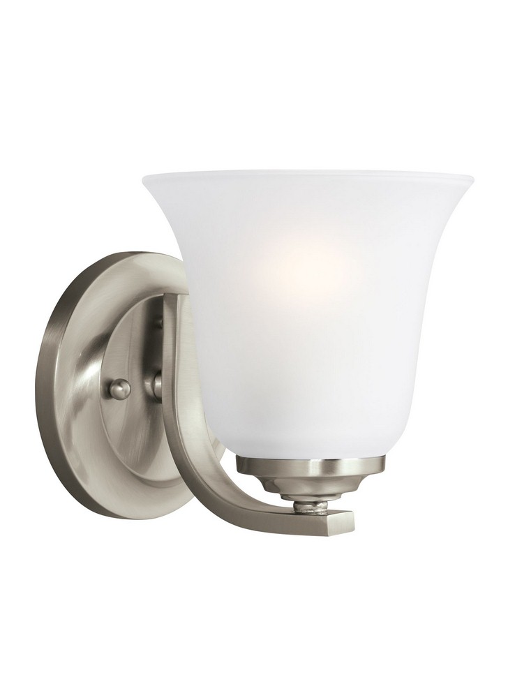 Sea Gull Lighting-4139001-962-Emmons - 1 Light Wall Bath Sconce Brushed Nickel Incandescent Bronze Finish with Satin Etched Glass