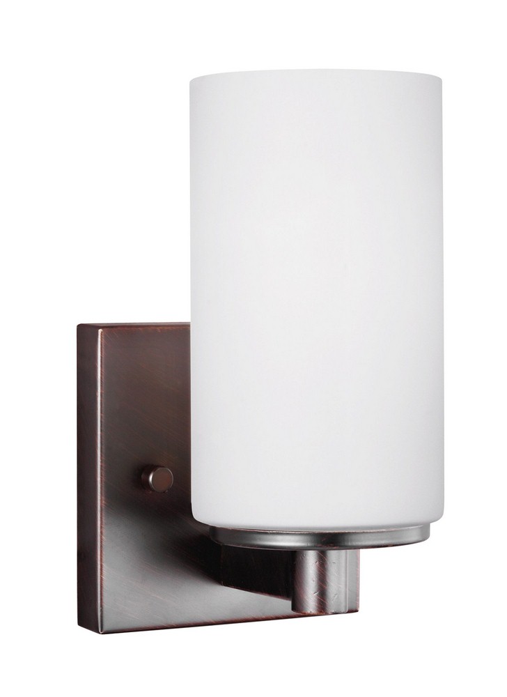 Sea Gull Lighting-4139101-710-Hettinger - 100W One Light Wall Sconce Bronze Incandescent Brushed Nickel Finish with Etched/White Glass