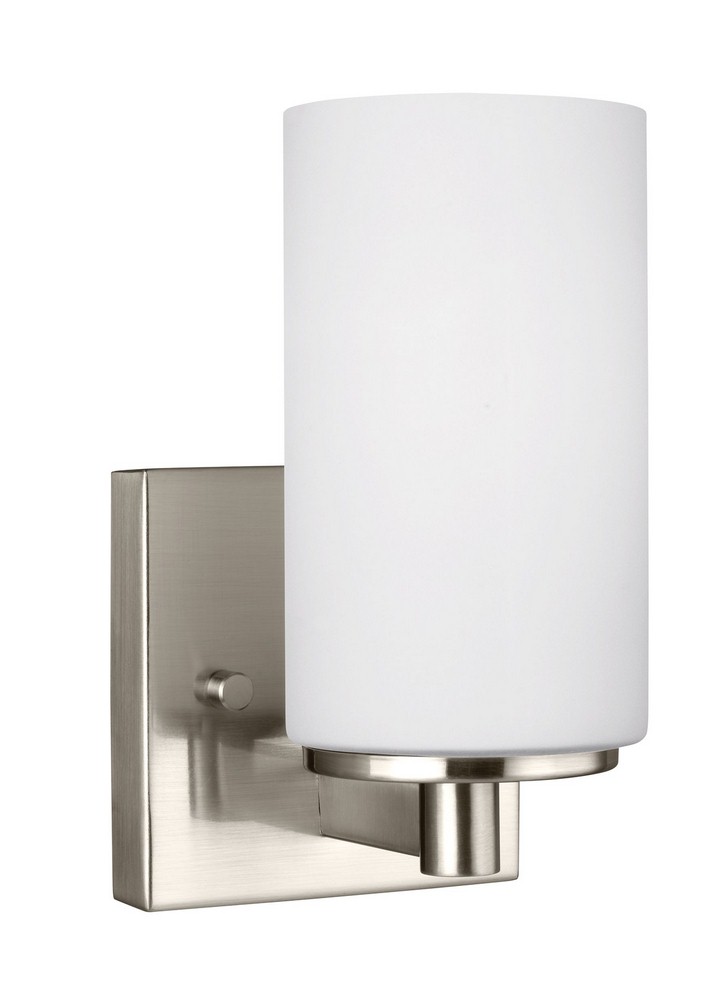 Sea Gull Lighting-4139101-962-Hettinger - 100W One Light Wall Sconce Brushed Nickel Incandescent Brushed Nickel Finish with Etched/White Glass