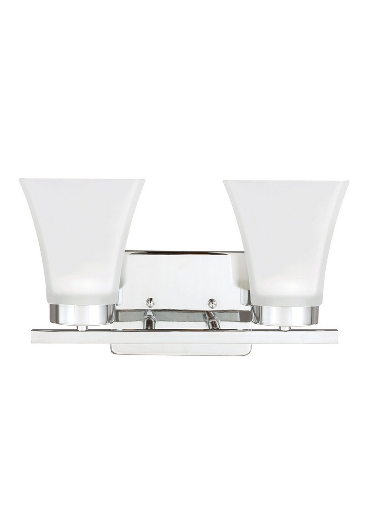 Sea Gull Lighting-4411602-05-Bayfield - Two Light Wall/Bath Sconce Incandescent:100 Watt  Chrome Finish with Satin Etched Glass