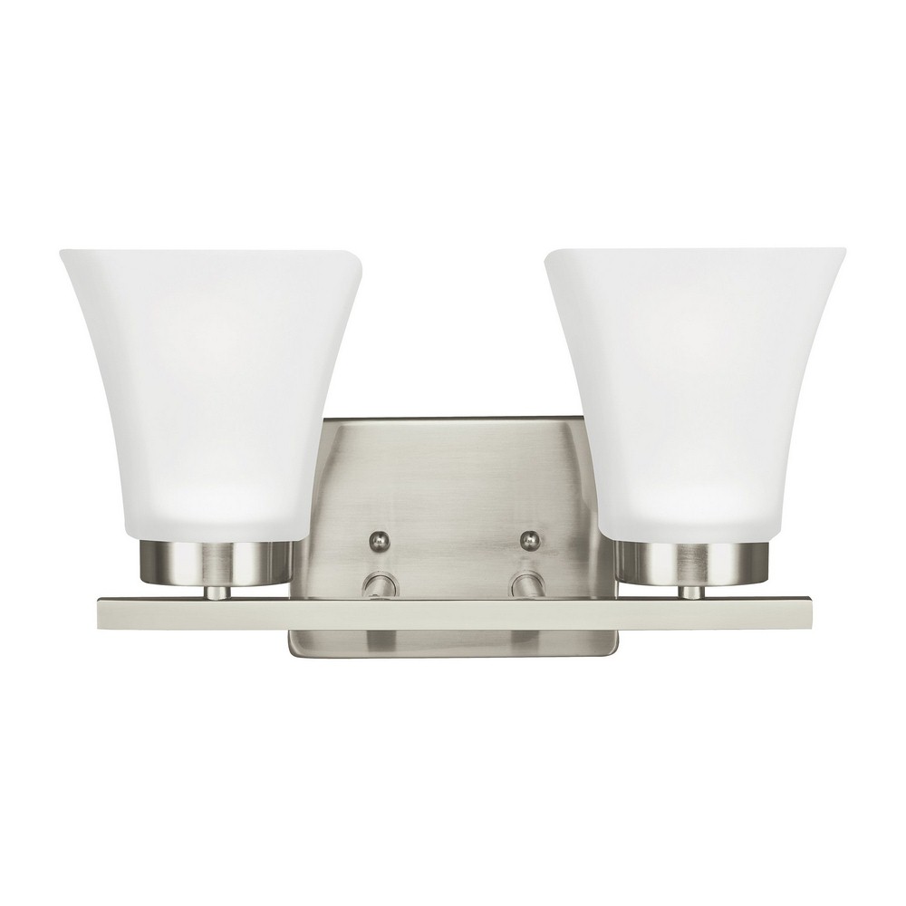 Sea Gull Lighting-4411602-962-Bayfield - Two Light Wall/Bath Sconce Incandescent:100 Watt  Brushed Nickel Finish with Satin Etched Glass