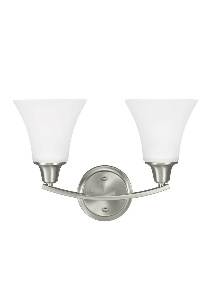 Sea Gull Lighting-4413202-962-Metcalf - Two Light Wall/Bath Sconce Incandescent:100 Watt  Brushed Nickel Finish with Satin Etched Glass