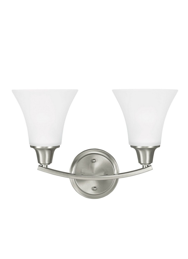 Sea Gull Lighting-4413202-962-Metcalf - Two Light Wall/Bath Sconce Brushed Nickel Incandescent Brushed Nickel Finish with Satin Etched Glass