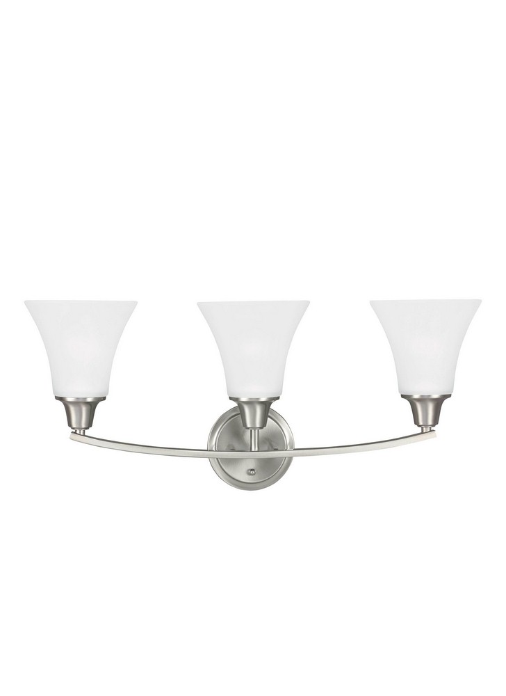 Sea Gull Lighting-4413203-962-Metcalf - Three Light Wall/Bath Sconce Brushed Nickel Incandescent Brushed Nickel Finish with Satin Etched Glass