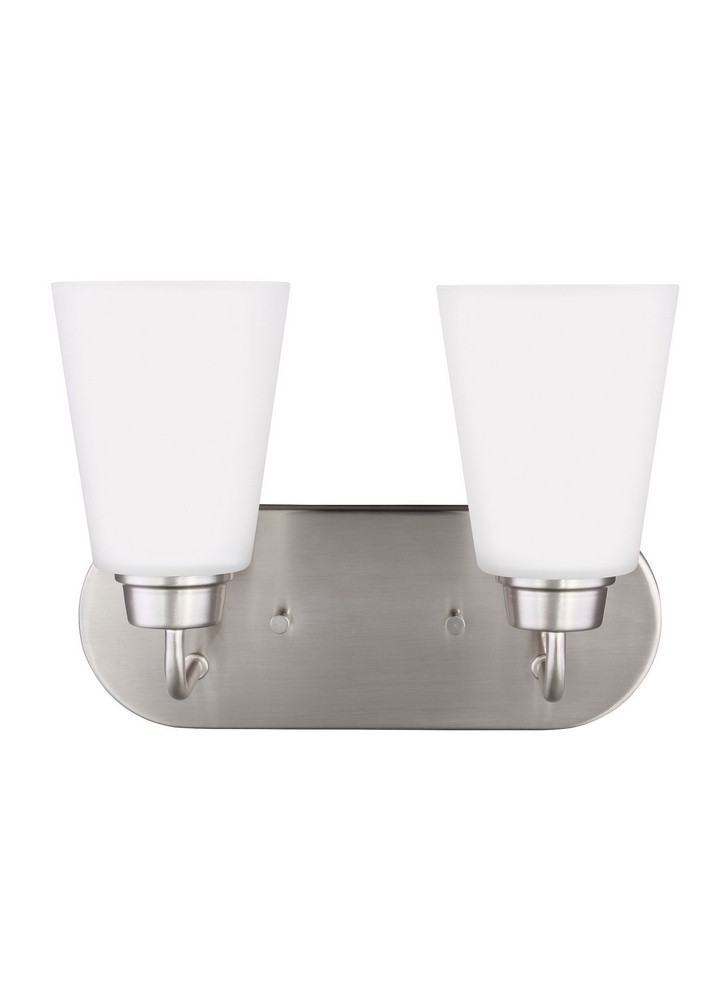 Sea Gull Lighting-4415202-962-Kerrville - 100W Two Light Bath Vanity Brushed Nickel Incandescent Brushed Nickel Finish with Satin Etched Glass