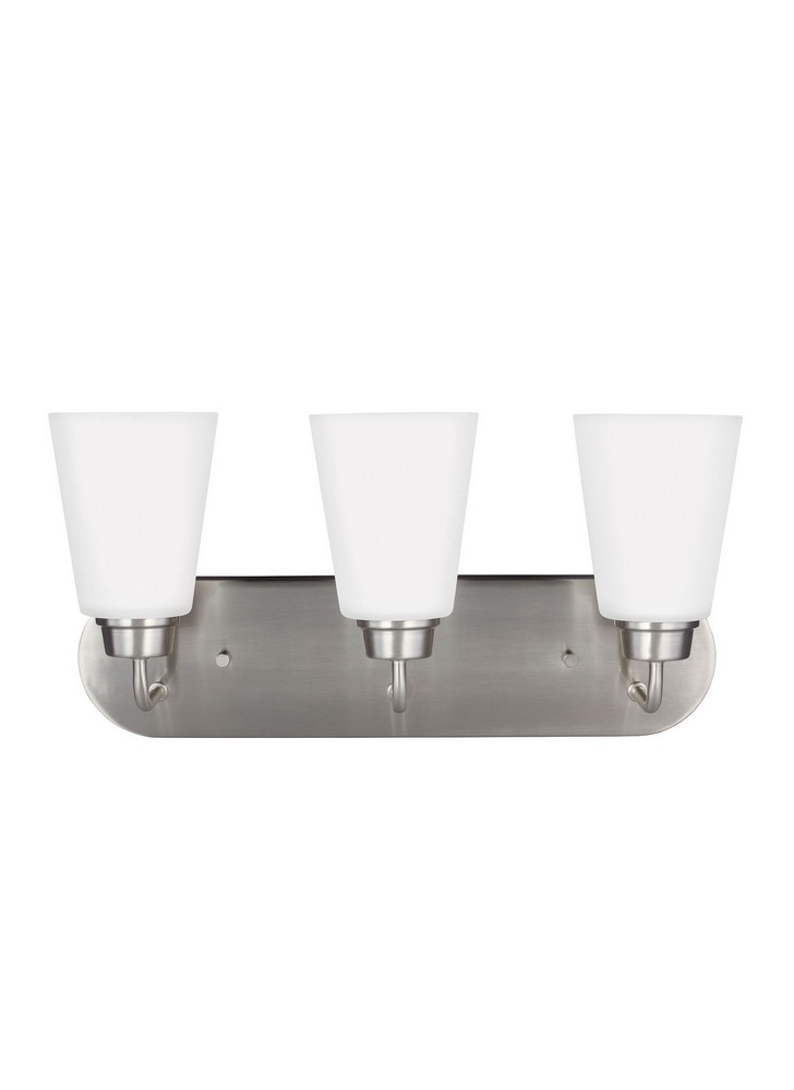 Sea Gull Lighting-4415203-962-Kerrville - 100W Three Light Bath Vanity Brushed Nickel Incandescent Brushed Nickel Finish with Satin Etched Glass