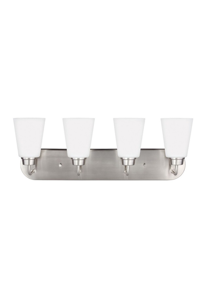 Sea Gull Lighting-4415204-962-Kerrville - 100W Four Light Bath Vanity Brushed Nickel Incandescent Brushed Nickel Finish with Satin Etched Glass