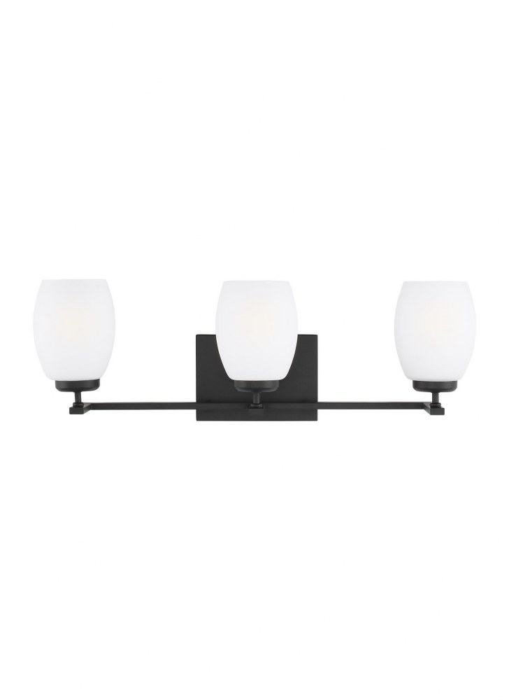 Sea Gull Lighting-4418503-112-Catlin - 3 Light Bath Vanity Midnight Black Incandescent Chrome Finish with Etched/White Glass