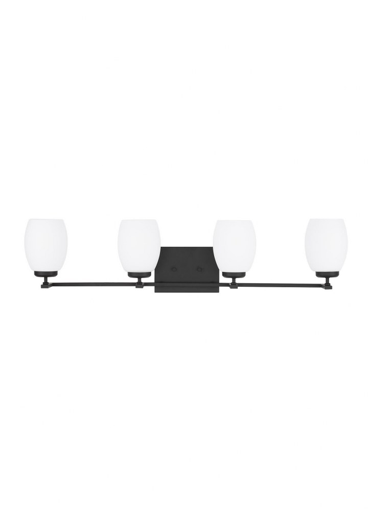 Sea Gull Lighting-4418504-112-Catlin - 4 Light Bath Vanity Midnight Black Incandescent Chrome Finish with Etched/White Glass